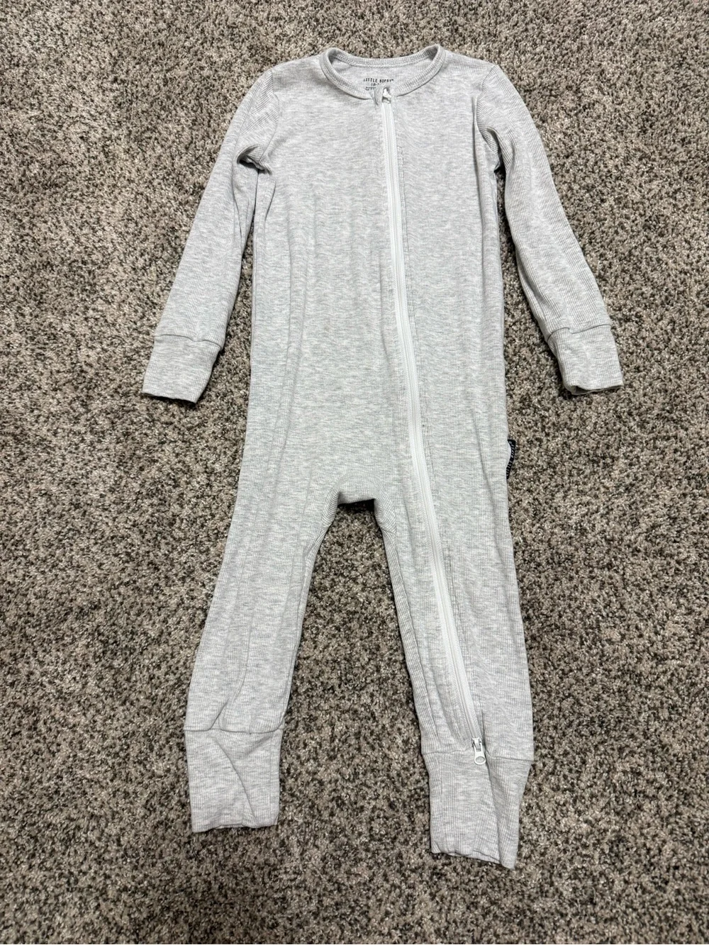 LITTLE BIPSY Gray Ribbed Zip-Front Kids One-Piece Pajamas 18-24 Months